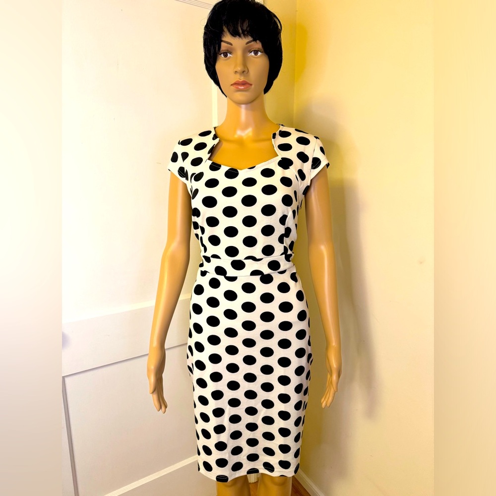 NWT - New Fashion Mia Polka Dot Printed Women's Dress -  XL  Black/White